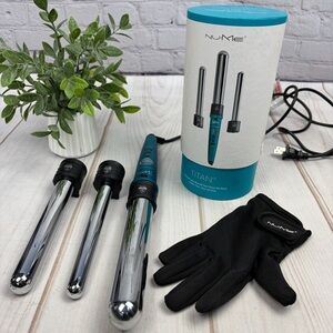 NuMe Titan 3 3-1 Curling Wand Set Interchangeable Titanium Barrels + Glove